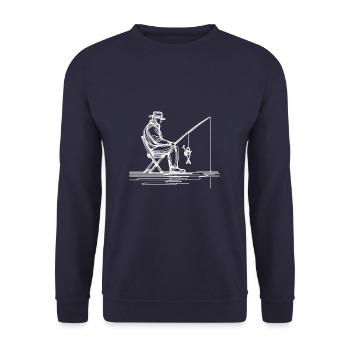 Line Art Eisfischen Fisch Fischer Angler - Unisex Pullover - Navy - Vorne - Alina (178cm) & Michal (187cm)