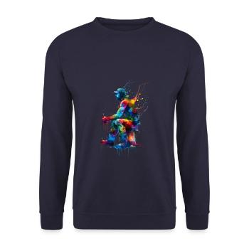 Bunte Splash Art Eisfischen Fischfischer Fischer - Unisex Pullover - Navy - Vorne - Alina (178cm) & Michal (187cm)