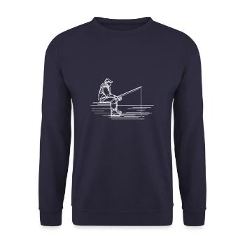 Line Art Ice Fishing Fish Fisherman Angler - Unisex Sweatshirt - navy - Front - Alina (178cm) & Michal (187cm)
