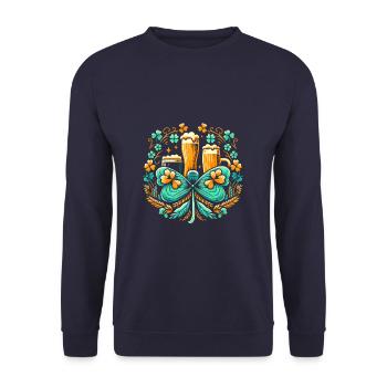 Kleeblatt Irischer St. Patricks Day Bier trinken Heiliger - Unisex Pullover - Navy - Vorne - Alina (178cm) & Michal (187cm)