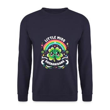 Little Miss Shenanigans Kleeblatt St. Patricks Tag - Unisex Pullover - Navy - Vorne - Alina (178cm) & Michal (187cm)