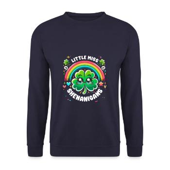Little Miss Shenanigans Kleeblatt St. Patricks Tag - Unisex Pullover - Navy - Vorne - Alina (178cm) & Michal (187cm)