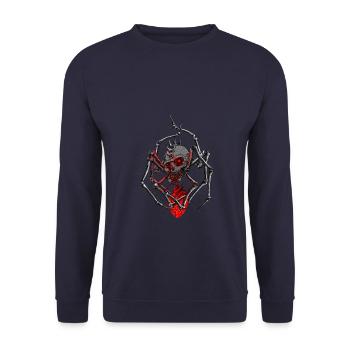 Skelett Herz Hände Spinnennetz - Unisex Pullover - Navy - Vorne - Alina (178cm) & Michal (187cm)