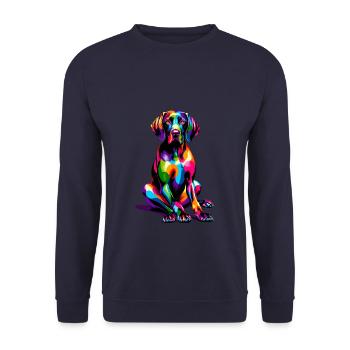 Bunte Pop Art Deutsch Kurzhaar Vorstehhund - Unisex Pullover - Navy - Vorne - Alina (178cm) & Michal (187cm)