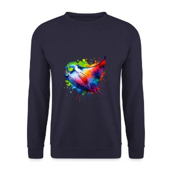 Bunte Splash Art Stachelrochen Fisch Stachelrochen - Unisex Pullover - Navy - Vorne - Alina (178cm) & Michal (187cm)