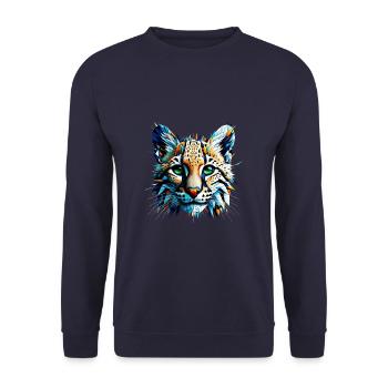 Polygon Art Ozelot Ozelots Zwerg Leopard - Unisex Pullover - Navy - Vorne - Alina (178cm) & Michal (187cm)