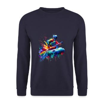 Buntes Splash Art Wildwasser-Rafting auf dem Fluss - Unisex Pullover - Navy - Vorne - Alina (178cm) & Michal (187cm)