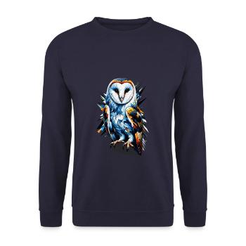 Polygon Art Schleiereule Eulen - Unisex Pullover - Navy - Vorne - Alina (178cm) & Michal (187cm)