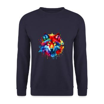 Colorful Splash Art Red Wolf Lover Wolves - Unisex Sweatshirt - navy - Front - Alina (178cm) & Michal (187cm)