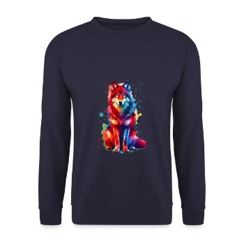 Colorful Splash Art Red Wolf Lover Wolves - Unisex Sweatshirt - navy - Front - Alina (178cm) & Michal (187cm)