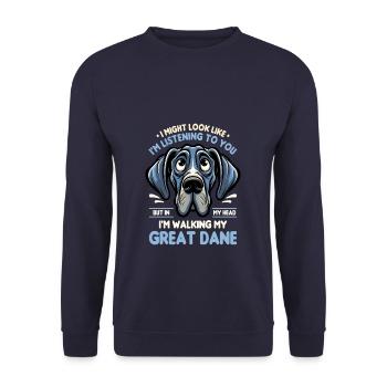 I Might Look Like I'm Listening Great Dane German - Unisex Sweatshirt - navy - Front - Alina (178cm) & Michal (187cm)