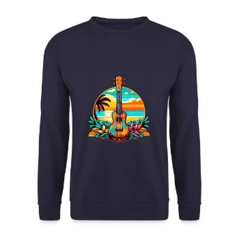 Rétro plage coucher de soleil Ukulélé Uke Player Instrument - Sweat-shirt Unisexe - marine - Devant - Alina (178cm) & Michal (187cm)