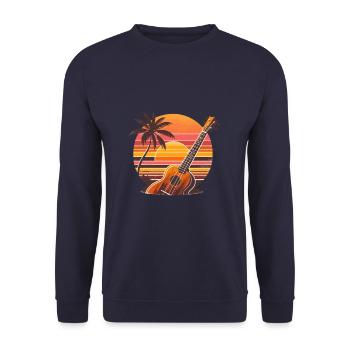 Rétro plage coucher de soleil Ukulélé Uke Player Instrument - Sweat-shirt Unisexe - marine - Devant - Alina (178cm) & Michal (187cm)