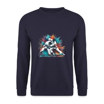 Farbenfrohe Judo-Kampfkünstler-Kampfkünste - Unisex Pullover - Navy - Vorne - Alina (178cm) & Michal (187cm)