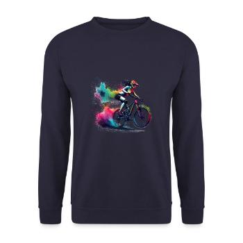 Colorful Cycling Cyclist Mountain Bike Cyclists - Unisex Sweatshirt - navy - Front - Alina (178cm) & Michal (187cm)