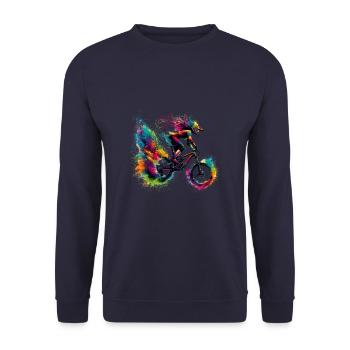 Colorful Cycling Cyclist Mountain Bike Cyclists - Unisex Sweatshirt - navy - Front - Alina (178cm) & Michal (187cm)