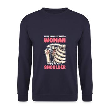 Bionic Shoulder Replacement Chirurgie Gelenk für Frauen - Unisex Pullover - Navy - Vorne - Alina (178cm) & Michal (187cm)