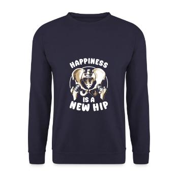 Happiness Is A New Hip Bionic Joint Replacement - Unisex Sweatshirt - navy - Front - Alina (178cm) & Michal (187cm)