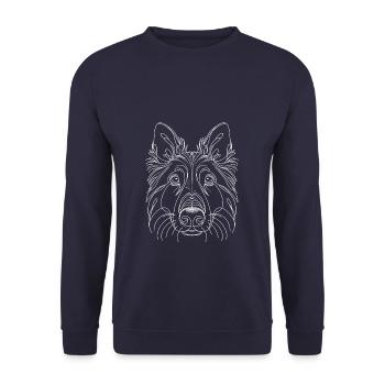Strichzeichnung Belgischer Schäferhund Groenendael Belgisch - Unisex Pullover - Navy - Vorne - Alina (178cm) & Michal (187cm)