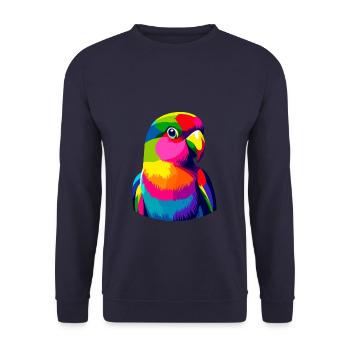 Bunte Pop-Art-Turteltauben-Vogelbeobachtung - Unisex Pullover - Navy - Vorne - Alina (178cm) & Michal (187cm)