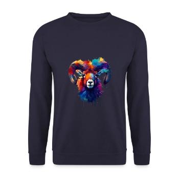 Bunte Splash Art Mufflons Wilde Schafe Mufflons - Unisex Pullover - Navy - Vorne - Alina (178cm) & Michal (187cm)