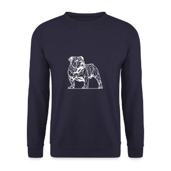 Geometrische Linienkunst Bulldogge Englische Bulldoggen - Unisex Pullover - Navy - Vorne - Alina (178cm) & Michal (187cm)