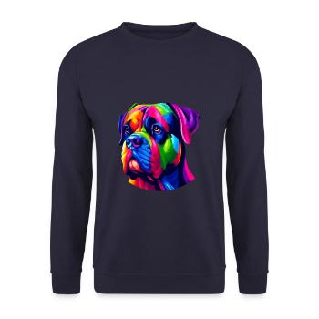 Bunte Pop Art Cane Corso Italienischer Mastiff - Unisex Pullover - Navy - Vorne - Alina (178cm) & Michal (187cm)