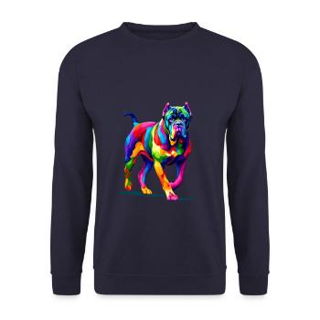 Bunte Pop Art Cane Corso Italienischer Mastiff - Unisex Pullover - Navy - Vorne - Alina (178cm) & Michal (187cm)