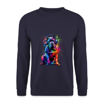 Bunte Splash Art Kopfhörer Cane Corso Italienisch - Unisex Pullover - Navy - Vorne - Alina (178cm) & Michal (187cm)