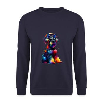 Colorful Splash Art Headphones Giant Schnauzer - Unisex Sweatshirt - navy - Front - Alina (178cm) & Michal (187cm)