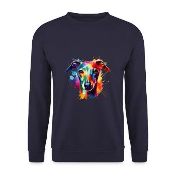 Bunte Splash Art Italienisch Windhund Italienisch - Unisex Pullover - Navy - Vorne - Alina (178cm) & Michal (187cm)