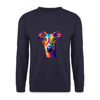 Bunte Pop Art Italienisch Windhund Italienisch - Unisex Pullover - Navy - Vorne - Alina (178cm) & Michal (187cm)