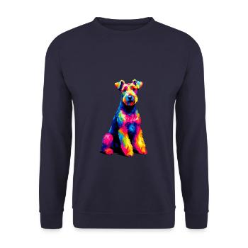 Bunte Pop Art Kerry Blue Terrier Terrier - Unisex Pullover - Navy - Vorne - Alina (178cm) & Michal (187cm)