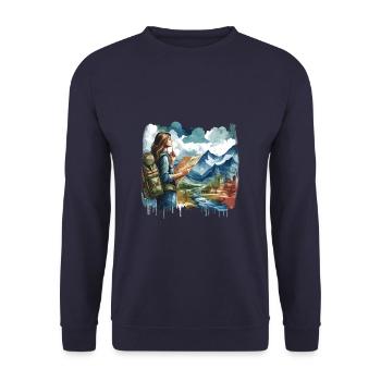 Travel Traveling Adventure Traveler - Unisex Sweatshirt - navy - Front - Alina (178cm) & Michal (187cm)