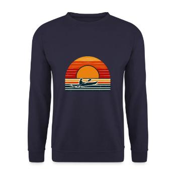 Retro Sunset Kayaking Kayak Kayaker Paddling - Unisex Sweatshirt - navy - Front - Alina (178cm) & Michal (187cm)