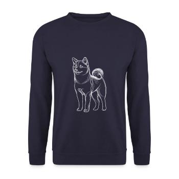 Strichzeichnungen Japanisch Shiba Inu - Unisex Pullover - Navy - Vorne - Alina (178cm) & Michal (187cm)