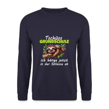 Tschüs Grundschule Hallo 5 Klasse Faultier Kinder - Unisex Pullover - Navy - Vorne - Alina (178cm) & Michal (187cm)
