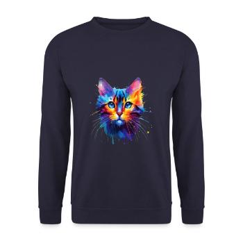 Bunte Splash Art Bengalische Katze - Unisex Pullover - Navy - Vorne - Alina (178cm) & Michal (187cm)