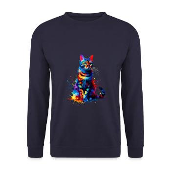 Bunte Splash Art Bengalische Katze - Unisex Pullover - Navy - Vorne - Alina (178cm) & Michal (187cm)