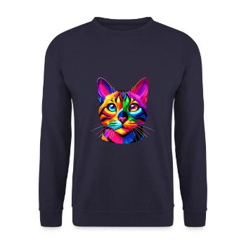 Bunte Pop Art Bengalische Katze - Unisex Pullover - Navy - Vorne - Alina (178cm) & Michal (187cm)