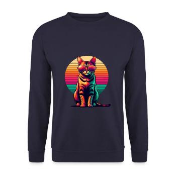 Retro Sonnenuntergang Sonnenbrille Bengalische Katze - Unisex Pullover - Navy - Vorne - Alina (178cm) & Michal (187cm)