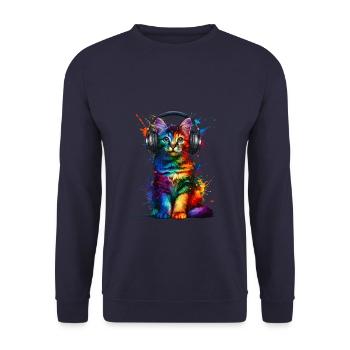 Colorful Splash Art Headphones Chausie Jungle Curl - Unisex Sweatshirt - navy - Front - Alina (178cm) & Michal (187cm)