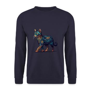 Mandala Art Chausie Jungle Curl Katze - Unisex Pullover - Navy - Vorne - Alina (178cm) & Michal (187cm)