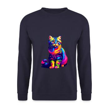 Bunte Pop Art American Curl - Unisex Pullover - Navy - Vorne - Alina (178cm) & Michal (187cm)