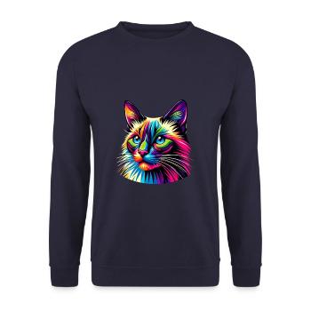 Bunte Pop Art Balinesische Katze Langhaarig - Unisex Pullover - Navy - Vorne - Alina (178cm) & Michal (187cm)