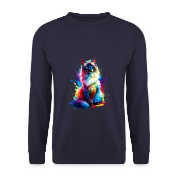 Éclaboussures colorées Art Chat balinais à poil long - Sweat-shirt Unisexe - marine - Devant - Alina (178cm) & Michal (187cm)