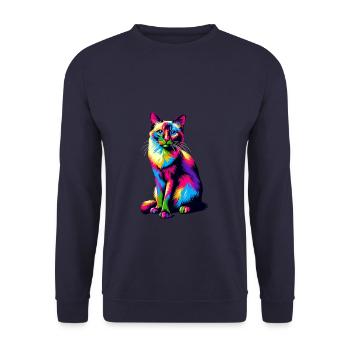 Bunte Pop Art Balinesische Katze Langhaarig - Unisex Pullover - Navy - Vorne - Alina (178cm) & Michal (187cm)