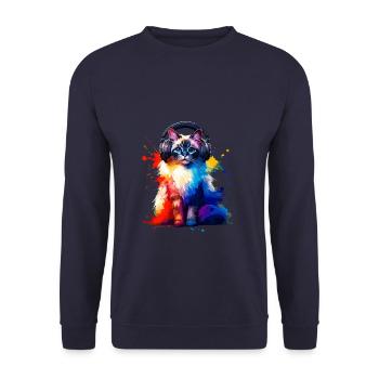 Splash Art Casque Balinais Chat à poil long - Sweat-shirt Unisexe - marine - Devant - Alina (178cm) & Michal (187cm)