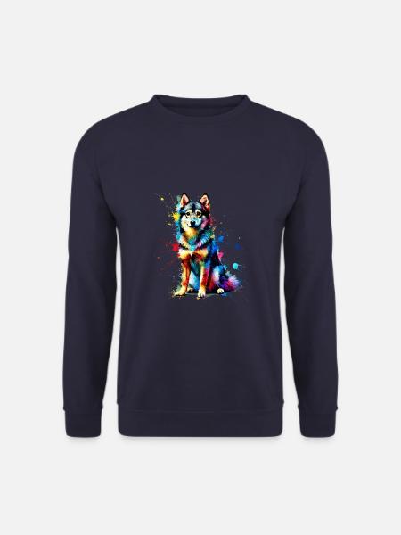 Bunte Splash Art Schwedisch Vallhund Västgötaspets - Unisex Pullover - Navy