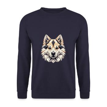 Geometric Art Norwegian Buhund - Unisex Sweatshirt - navy - Front - Alina (178cm) & Michal (187cm)